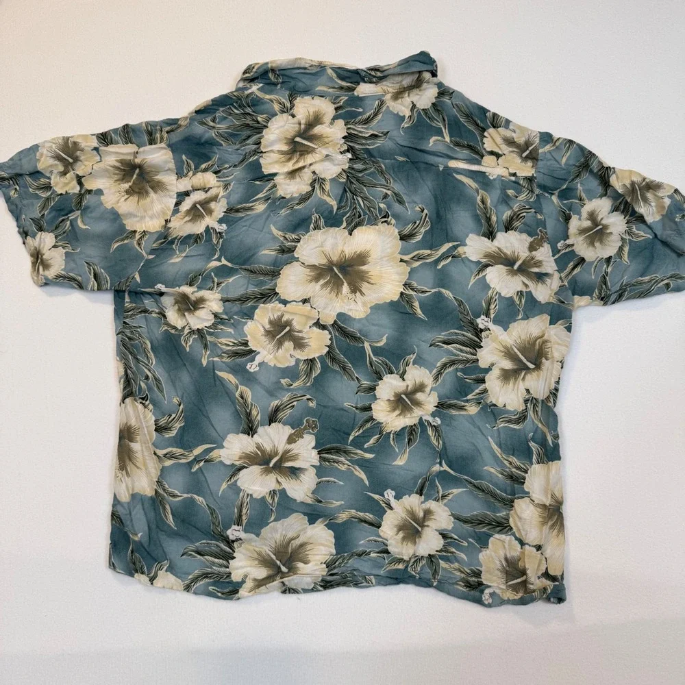 Sunny Island Hawaii Mens XL Blue Hibiscus Floral Rayon Aloha Camp Shirt‎ Summer